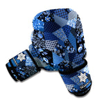 Blue Flower Patchwork Pattern Print Boxing Gloves