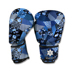 Blue Flower Patchwork Pattern Print Boxing Gloves