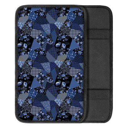 Blue Flower Patchwork Pattern Print Car Center Console Cover