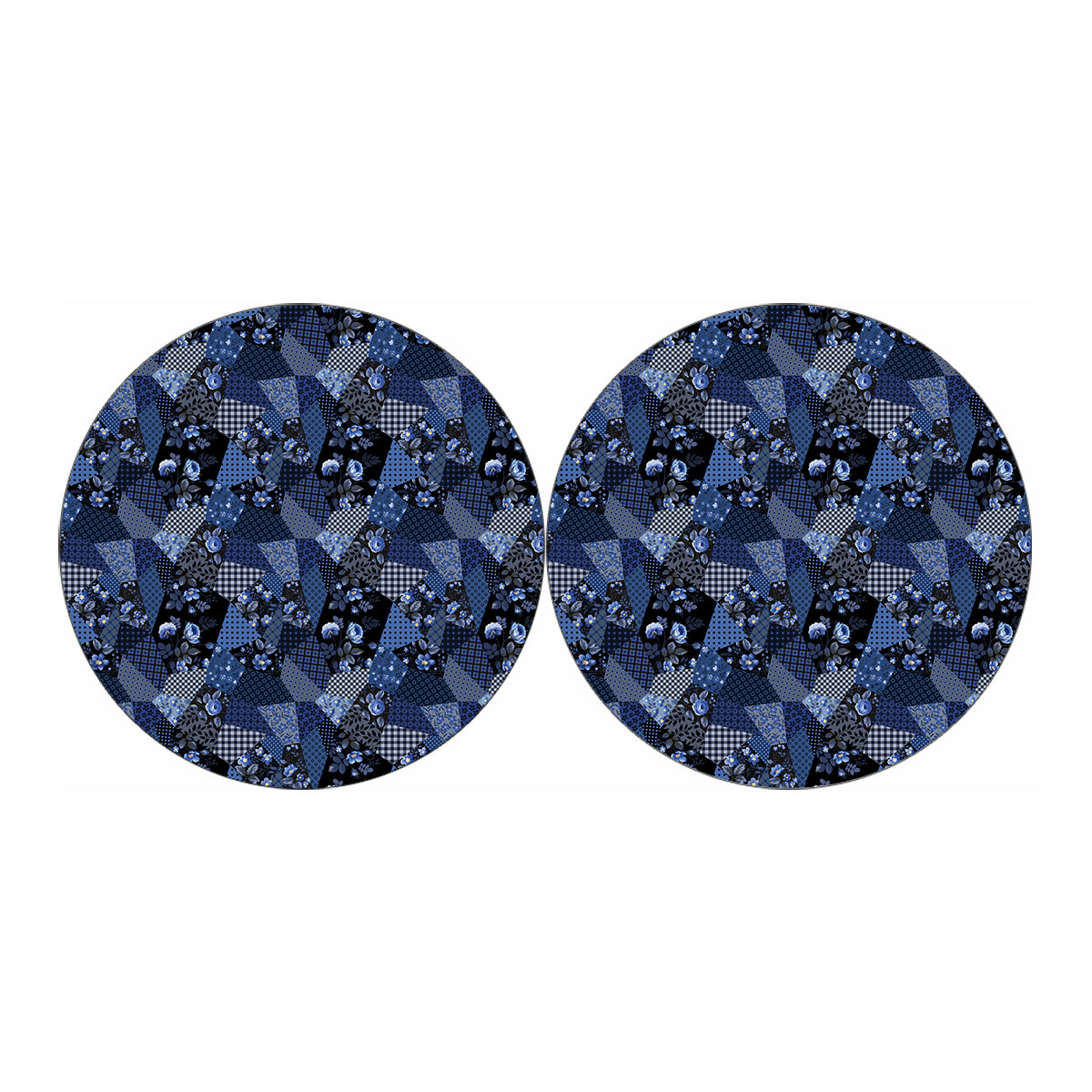 Blue Flower Patchwork Pattern Print Car Coasters
