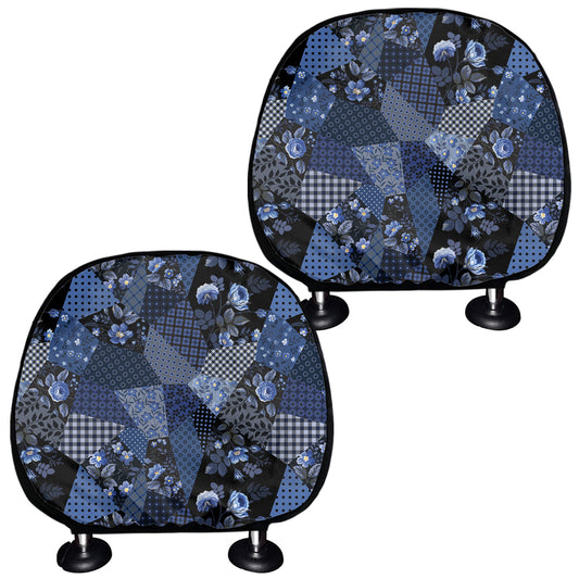 Blue Flower Patchwork Pattern Print Car Headrest Covers