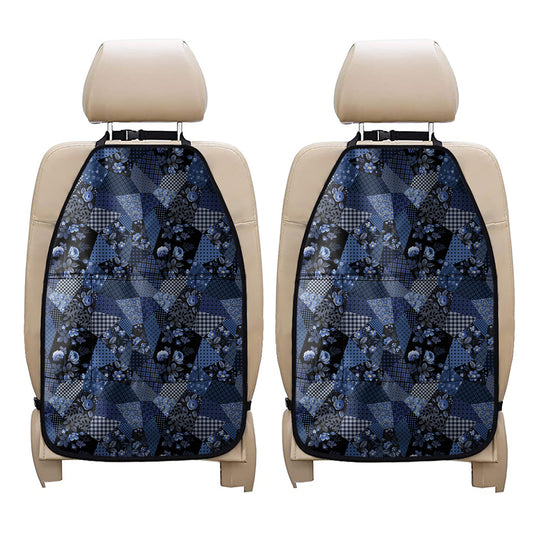 Blue Flower Patchwork Pattern Print Car Seat Organizers