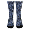 Blue Flower Patchwork Pattern Print Crew Socks