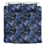 Blue Flower Patchwork Pattern Print Duvet Cover Bedding Set