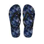 Blue Flower Patchwork Pattern Print Flip Flops