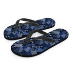 Blue Flower Patchwork Pattern Print Flip Flops