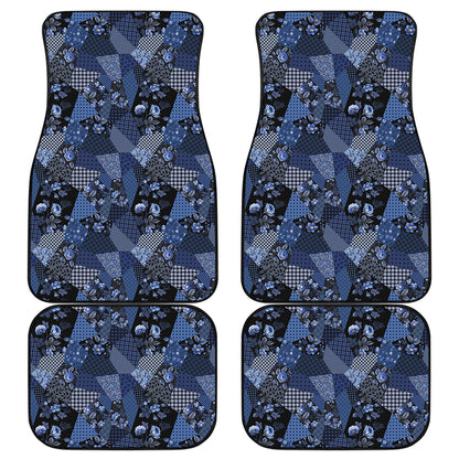 Blue Flower Patchwork Pattern Print Front and Back Car Floor Mats