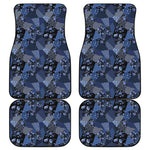 Blue Flower Patchwork Pattern Print Front and Back Car Floor Mats