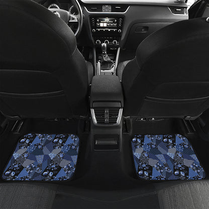Blue Flower Patchwork Pattern Print Front and Back Car Floor Mats