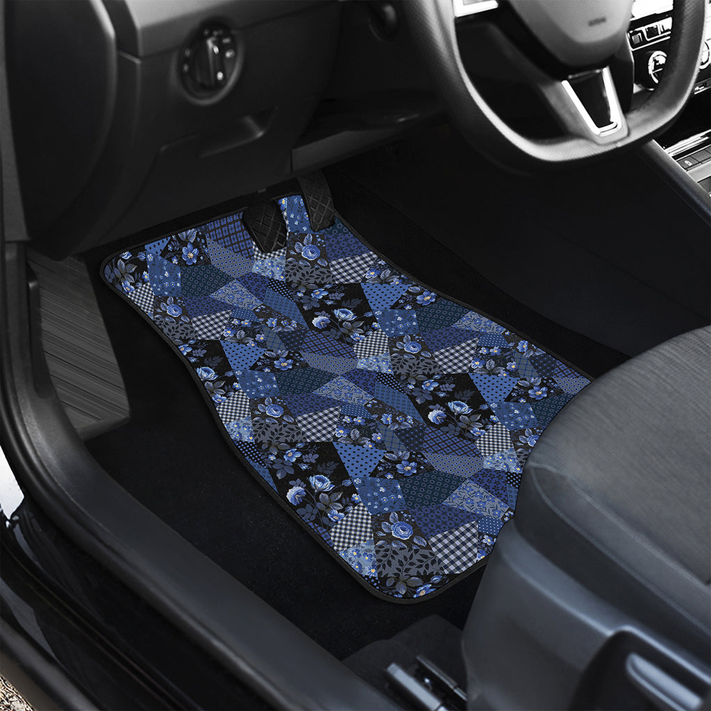 Blue Flower Patchwork Pattern Print Front Car Floor Mats