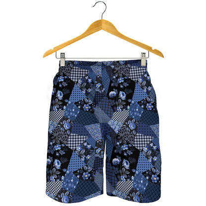 Blue Flower Patchwork Pattern Print Men's Shorts
