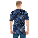 Blue Flower Patchwork Pattern Print Men's T-Shirt