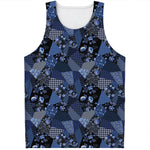 Blue Flower Patchwork Pattern Print Men's Tank Top
