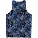 Blue Flower Patchwork Pattern Print Men's Tank Top