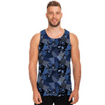 Blue Flower Patchwork Pattern Print Men's Tank Top