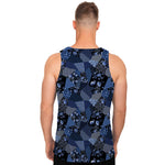 Blue Flower Patchwork Pattern Print Men's Tank Top