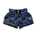 Blue Flower Patchwork Pattern Print Muay Thai Boxing Shorts