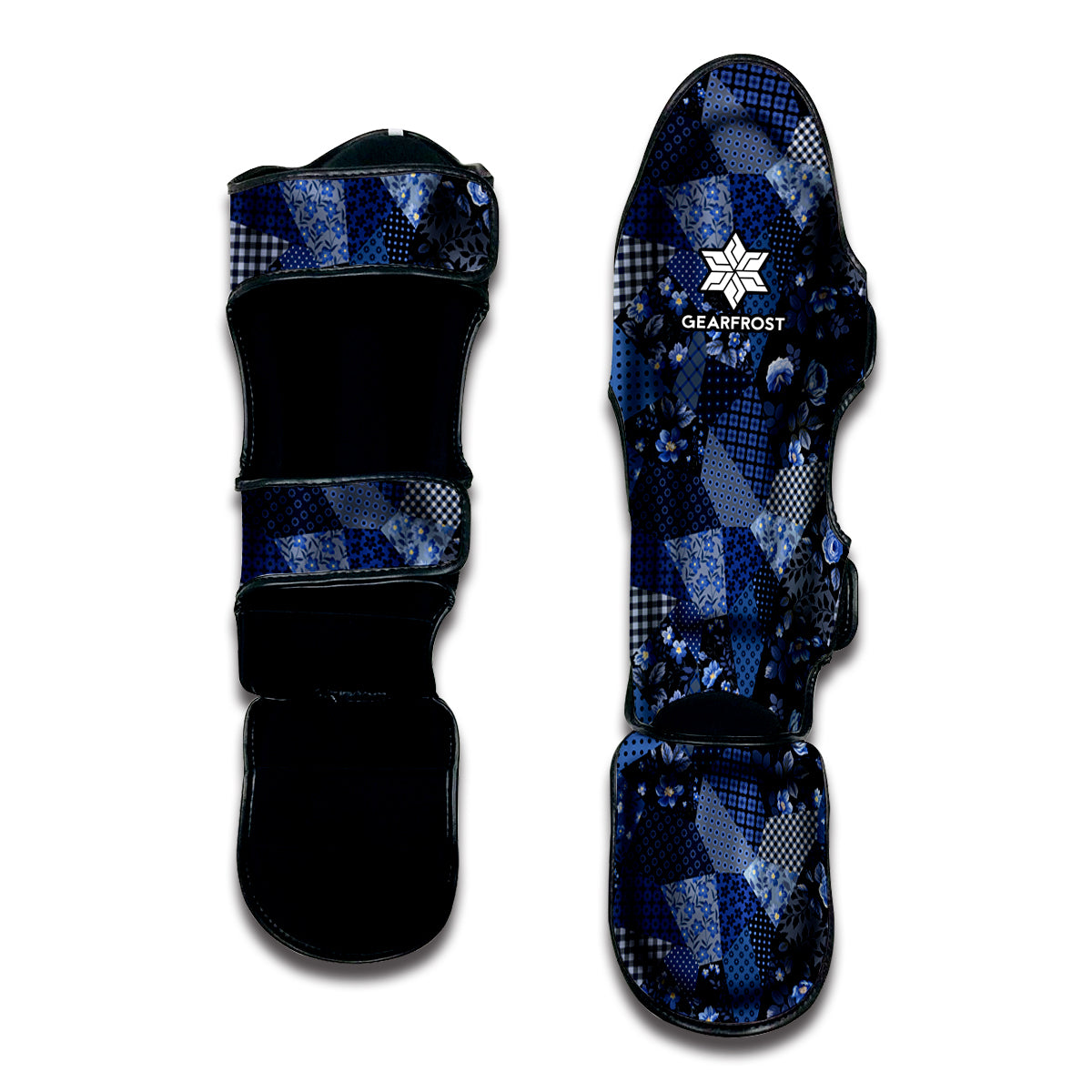 Blue Flower Patchwork Pattern Print Muay Thai Shin Guard