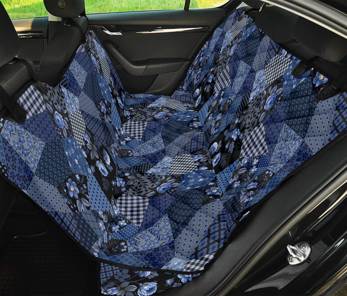 Blue Flower Patchwork Pattern Print Pet Car Back Seat Cover