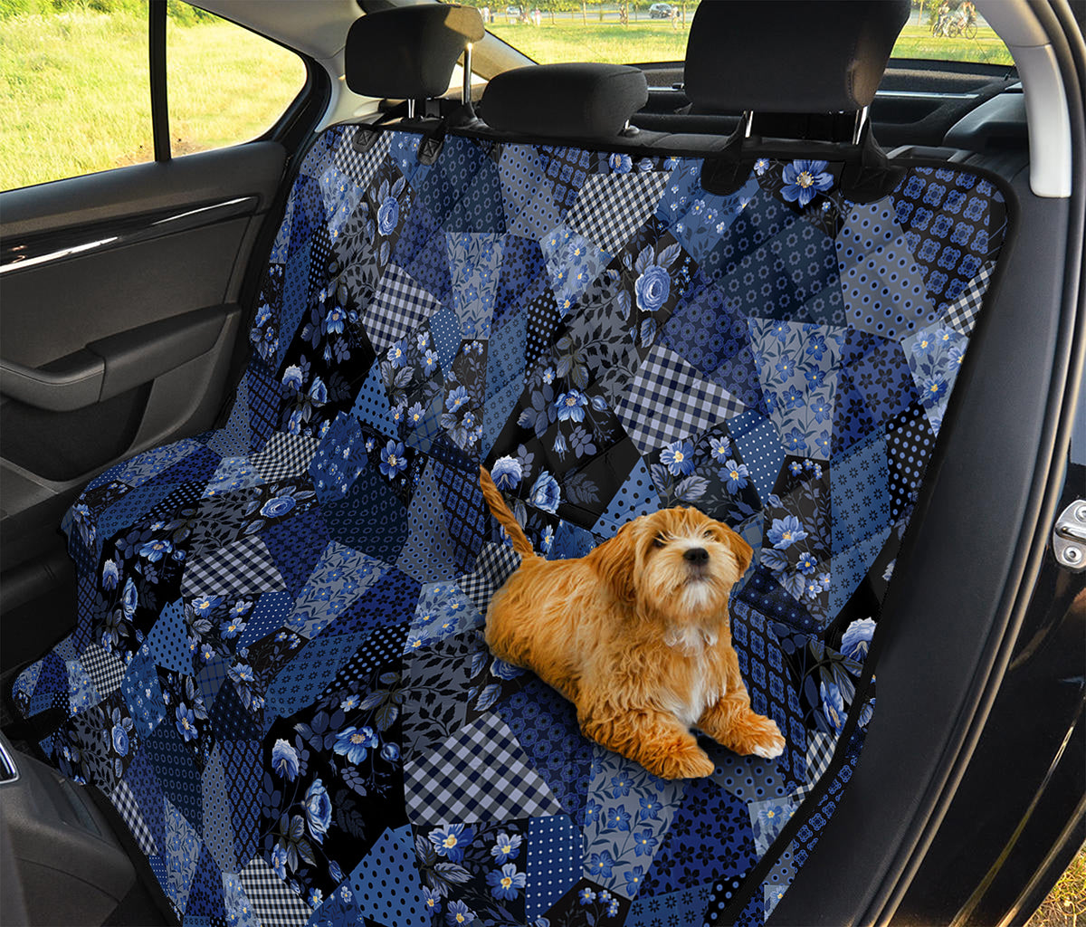 Blue Flower Patchwork Pattern Print Pet Car Back Seat Cover