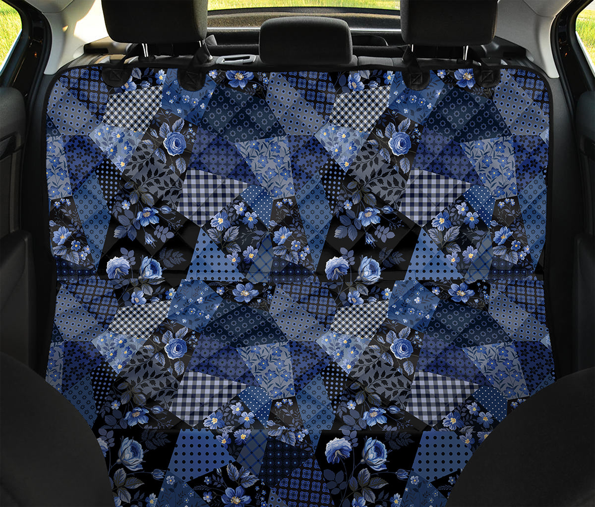 Blue Flower Patchwork Pattern Print Pet Car Back Seat Cover