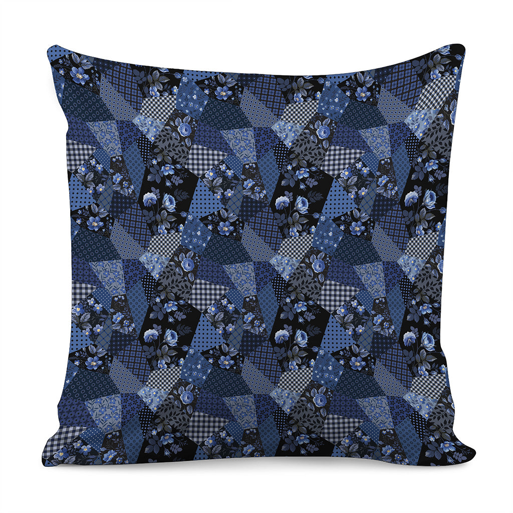 Blue Flower Patchwork Pattern Print Pillow Cover