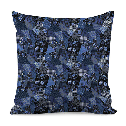 Blue Flower Patchwork Pattern Print Pillow Cover