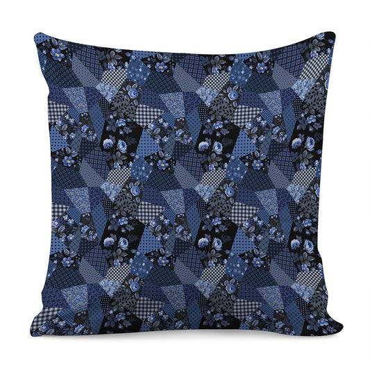 Blue Flower Patchwork Pattern Print Pillow Cover