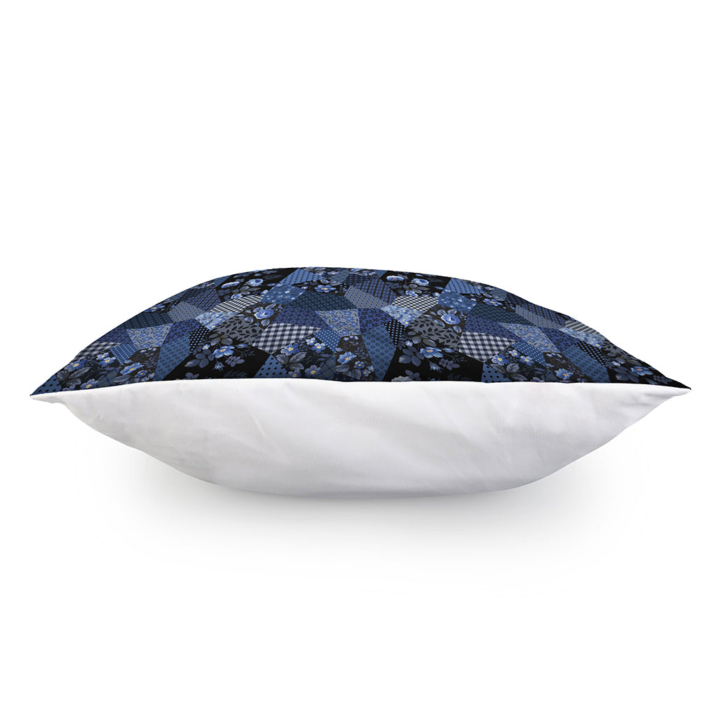 Blue Flower Patchwork Pattern Print Pillow Cover