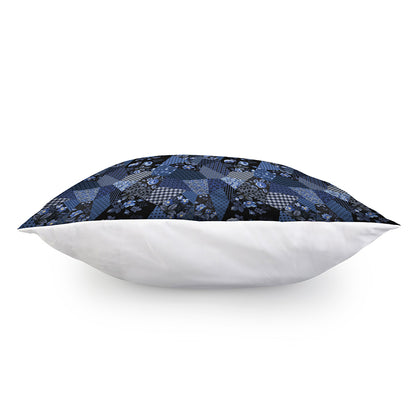 Blue Flower Patchwork Pattern Print Pillow Cover