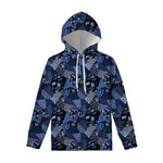 Blue Flower Patchwork Pattern Print Pullover Hoodie