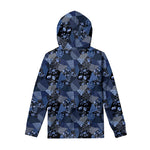 Blue Flower Patchwork Pattern Print Pullover Hoodie