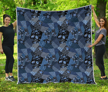 Blue Flower Patchwork Pattern Print Quilt