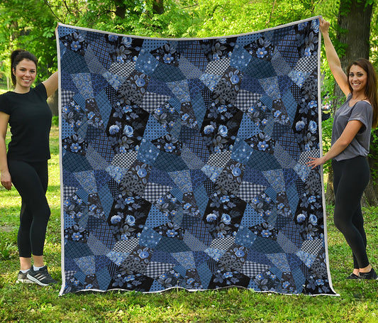 Blue Flower Patchwork Pattern Print Quilt
