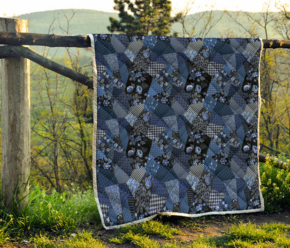 Blue Flower Patchwork Pattern Print Quilt