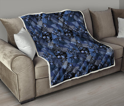Blue Flower Patchwork Pattern Print Quilt