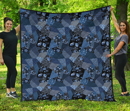 Blue Flower Patchwork Pattern Print Quilt