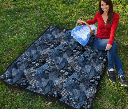 Blue Flower Patchwork Pattern Print Quilt