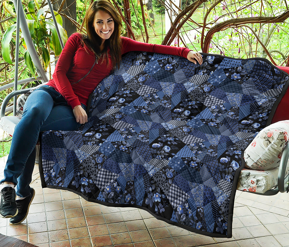 Blue Flower Patchwork Pattern Print Quilt