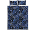 Blue Flower Patchwork Pattern Print Quilt Bed Set