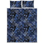 Blue Flower Patchwork Pattern Print Quilt Bed Set