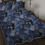 Blue Flower Patchwork Pattern Print Quilt Bed Set