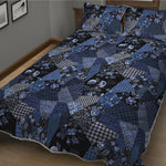 Blue Flower Patchwork Pattern Print Quilt Bed Set