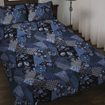 Blue Flower Patchwork Pattern Print Quilt Bed Set