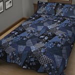 Blue Flower Patchwork Pattern Print Quilt Bed Set