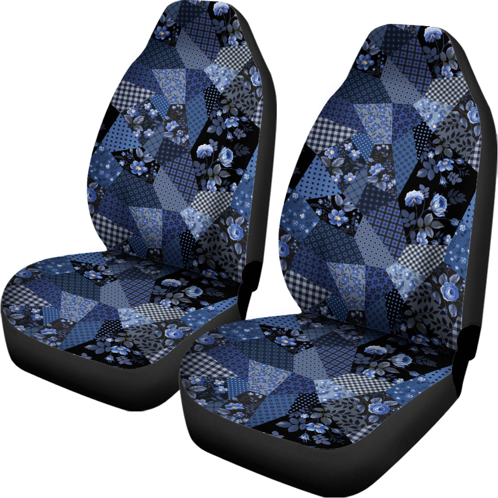 Blue Flower Patchwork Pattern Print Universal Fit Car Seat Covers