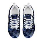 Blue Flower Patchwork Pattern Print White Sneakers