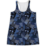 Blue Flower Patchwork Pattern Print Women's Racerback Tank Top
