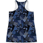 Blue Flower Patchwork Pattern Print Women's Racerback Tank Top