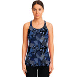 Blue Flower Patchwork Pattern Print Women's Racerback Tank Top